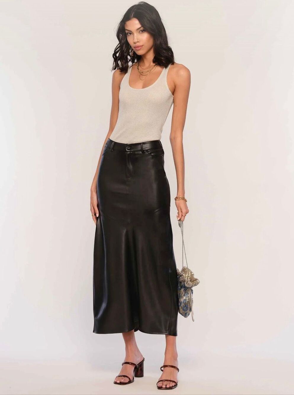 NWT Heartloom Camilla Faux Leather Maxi Skirt Black XS
